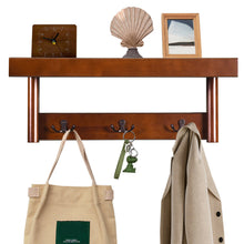 Load image into Gallery viewer, Gymax Entryway Hanging Wood Coat Rack Wall Mounted Upper Shelf w/ 3 Double Hooks Brown