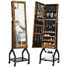 Load image into Gallery viewer, Gymax Vintage Jewelry Armoire Cabinet Mirrored Lockable Organizer With Shelf & Wheels