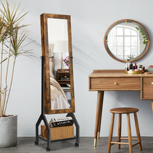 Load image into Gallery viewer, Gymax Vintage Jewelry Armoire Cabinet Mirrored Lockable Organizer With Shelf & Wheels