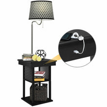Load image into Gallery viewer, Gymax Floor Lamp End Table Modern Nightstand Bedside Desk w/ USB Charging Ports Shelves