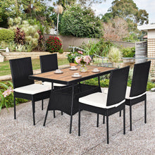 Load image into Gallery viewer, Gymax 5PCS Rattan Patio Dining Set Outdoor w/ Cushion Wooden Tabletop 4 Chairs