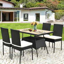Load image into Gallery viewer, Gymax 5PCS Rattan Patio Dining Set Outdoor w/ Cushion Wooden Tabletop 4 Chairs