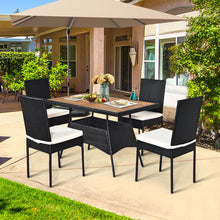 Load image into Gallery viewer, Gymax 5PCS Rattan Patio Dining Set Outdoor w/ Cushion Wooden Tabletop 4 Chairs