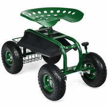 Load image into Gallery viewer, Gymax Rolling Garden Cart Scooter w/ Adjustable Seat Storage Basket Tray Green