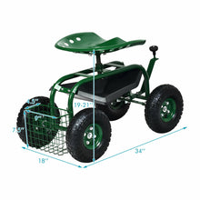 Load image into Gallery viewer, Gymax Rolling Garden Cart Scooter w/ Adjustable Seat Storage Basket Tray Green