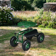 Load image into Gallery viewer, Gymax Rolling Garden Cart Scooter w/ Adjustable Seat Storage Basket Tray Green