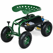 Load image into Gallery viewer, Gymax Rolling Garden Cart Scooter w/ Adjustable Seat Storage Basket Tray Green
