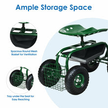 Load image into Gallery viewer, Gymax Rolling Garden Cart Scooter w/ Adjustable Seat Storage Basket Tray Green