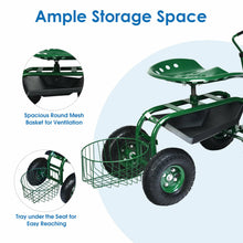 Load image into Gallery viewer, Gymax Rolling Garden Cart Scooter w/ Adjustable Seat Storage Basket Tray