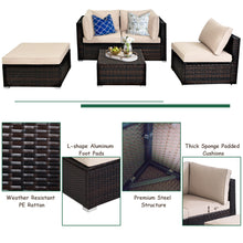 Load image into Gallery viewer, Gymax 5PCS Rattan Patio Conversation Set Outdoor Furniture Set w/ Ottoman Cushion