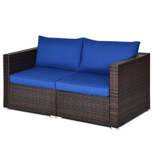 Load image into Gallery viewer, Gymax 2PCS Rattan Corner Sofa Set Patio Outdoor Furniture Set w/ 4 Navy Cushions