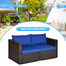 Load image into Gallery viewer, Gymax 2PCS Rattan Corner Sofa Set Patio Outdoor Furniture Set w/ 4 Navy Cushions