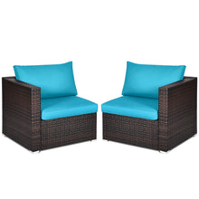 Load image into Gallery viewer, Gymax 2PCS Rattan Corner Sofa Set Patio Outdoor Furniture Set w/ 4 Blue Cushions