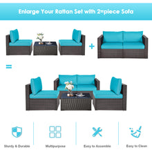 Load image into Gallery viewer, Gymax 2PCS Rattan Corner Sofa Set Patio Outdoor Furniture Set w/ 4 Blue Cushions