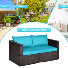 Load image into Gallery viewer, Gymax 2PCS Rattan Corner Sofa Set Patio Outdoor Furniture Set w/ 4 Blue Cushions