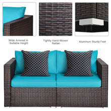 Load image into Gallery viewer, Gymax 2PCS Rattan Corner Sofa Set Patio Outdoor Furniture Set w/ 4 Blue Cushions