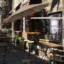 Load image into Gallery viewer, Gymax 8FT Patio Wall Mounted Cantilever Umbrella Parsol w/ Adjustable Pole Tan