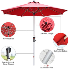 Load image into Gallery viewer, Gymax 9Ft Patio Outdoor Umbrella Market Table Umbrella w/ Crank 8 Ribs Burgundy