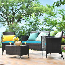 Load image into Gallery viewer, Gymax 4PCS Patio Rattan Conversation Furniture Set Outdoor w/ Turquoise Cushion