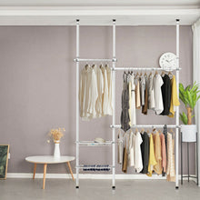 Load image into Gallery viewer, Gymax Double 2 Tier Telescopic Garment Rack Adjustable Closet Organizer w/ Baskets