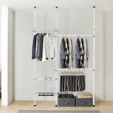 Load image into Gallery viewer, Gymax Double 2 Tier Telescopic Garment Rack Adjustable Closet Organizer w/ Baskets