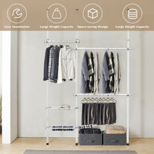 Load image into Gallery viewer, Gymax Double 2 Tier Telescopic Garment Rack Adjustable Closet Organizer w/ Baskets