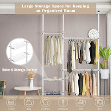 Load image into Gallery viewer, Gymax Double 2 Tier Telescopic Garment Rack Adjustable Closet Organizer w/ Baskets