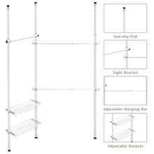 Load image into Gallery viewer, Gymax Double 2 Tier Telescopic Garment Rack Adjustable Closet Organizer w/ Baskets