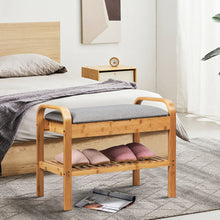 Load image into Gallery viewer, Gymax Shoe Rack Bench Bamboo W/Cushioned Seat&Storage Shelf Padded Seat Shoe Bench