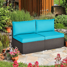 Load image into Gallery viewer, Gymax 2PCS Patio Wicker Rattan Sectional Armless Chair Sofa w/ Turquoise Cushion