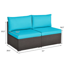 Load image into Gallery viewer, Gymax 2PCS Patio Wicker Rattan Sectional Armless Chair Sofa w/ Turquoise Cushion