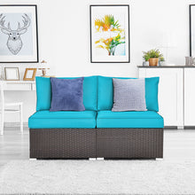 Load image into Gallery viewer, Gymax 2PCS Patio Wicker Rattan Sectional Armless Chair Sofa w/ Turquoise Cushion