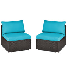 Load image into Gallery viewer, Gymax 2PCS Patio Wicker Rattan Sectional Armless Chair Sofa w/ Turquoise Cushion