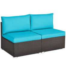 Load image into Gallery viewer, Gymax 2PCS Patio Wicker Rattan Sectional Armless Chair Sofa w/ Turquoise Cushion