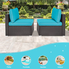 Load image into Gallery viewer, Gymax 2PCS Patio Wicker Rattan Sectional Armless Chair Sofa w/ Turquoise Cushion