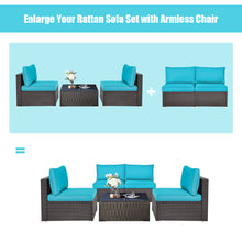 Load image into Gallery viewer, Gymax 2PCS Patio Wicker Rattan Sectional Armless Chair Sofa w/ Turquoise Cushion