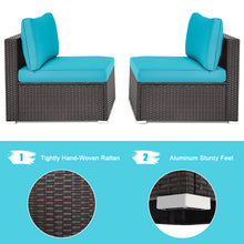 Load image into Gallery viewer, Gymax 2PCS Patio Wicker Rattan Sectional Armless Chair Sofa w/ Turquoise Cushion