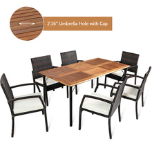 Load image into Gallery viewer, Gymax 7PCS Patio Dining Furniture Set w/ Wooden Tabletop Cushion Umbrella Hole