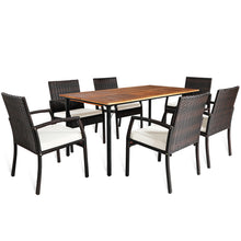 Load image into Gallery viewer, Gymax 7PCS Patio Dining Furniture Set w/ Wooden Tabletop Cushion Umbrella Hole