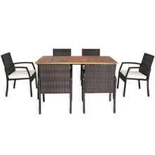 Load image into Gallery viewer, Gymax 7PCS Patio Dining Furniture Set w/ Wooden Tabletop Cushion Umbrella Hole