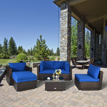 Load image into Gallery viewer, Gymax 6PCS Patio Conversation Set Rattan Sectional Furniture Set w/ Navy Cushion