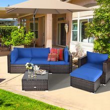 Load image into Gallery viewer, Gymax 6PCS Patio Conversation Set Rattan Sectional Furniture Set w/ Navy Cushion