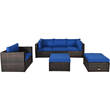 Load image into Gallery viewer, Gymax 6PCS Patio Conversation Set Rattan Sectional Furniture Set w/ Navy Cushion