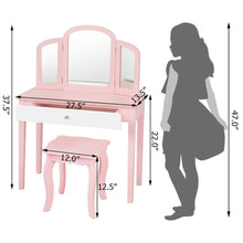 Load image into Gallery viewer, Gymax Kids Vanity Princess Make Up Dressing Table W/ Tri-folding Mirror & Chair Pink
