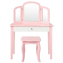 Load image into Gallery viewer, Gymax Kids Vanity Princess Make Up Dressing Table W/ Tri-folding Mirror & Chair Pink