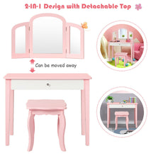 Load image into Gallery viewer, Gymax Kids Vanity Princess Make Up Dressing Table W/ Tri-folding Mirror & Chair Pink