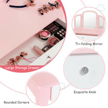 Load image into Gallery viewer, Gymax Kids Vanity Princess Make Up Dressing Table W/ Tri-folding Mirror & Chair Pink