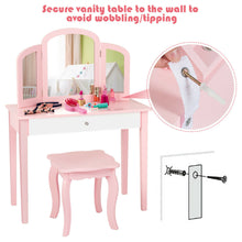 Load image into Gallery viewer, Gymax Kids Vanity Princess Make Up Dressing Table W/ Tri-folding Mirror & Chair Pink