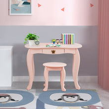 Load image into Gallery viewer, Gymax Kids Makeup Dressing Table Chair Set Princess Vanity & Tri-folding Mirror Pink