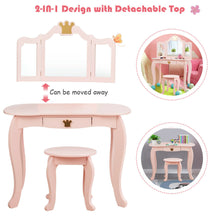 Load image into Gallery viewer, Gymax Kids Makeup Dressing Table Chair Set Princess Vanity & Tri-folding Mirror Pink